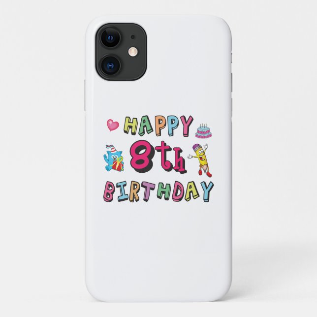 Funda De Case-Mate Para iPhone Feliz octavo cumpleaños. 8 años al día. (Reverso)
