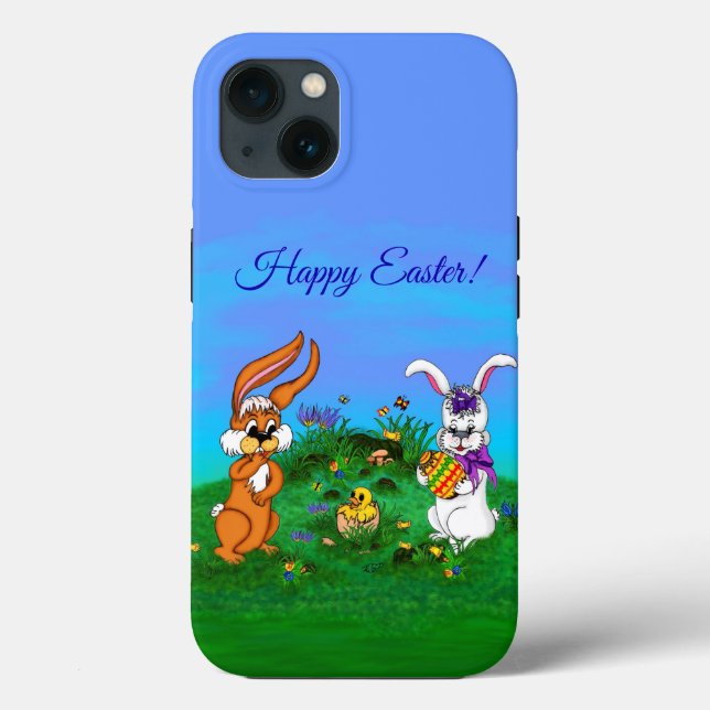 Funda De Case-Mate Para iPhone ¡Feliz Pascua! Conejo con conejo y pollo (Reverso )