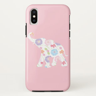 Funda Para iPhone XS Feliz Patrón de Arte Elefante Flor Corto Rosa Únic