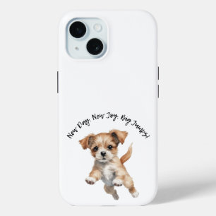 Funda Para iPhone 15 Feliz Salto de Arte de Perro - Regalo positivo de 