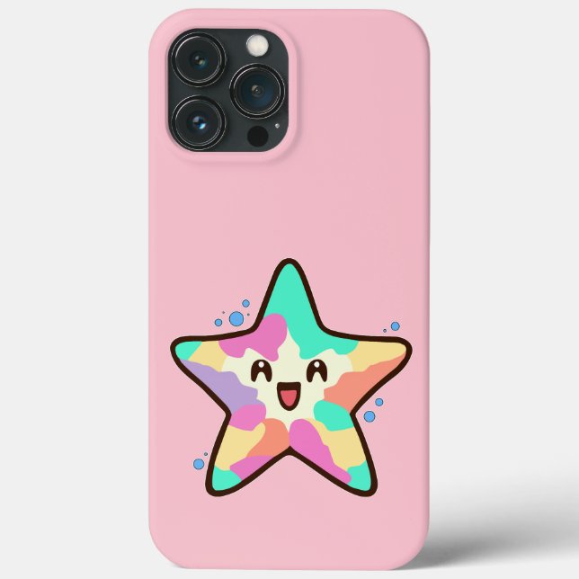 Funda De Case-Mate Para iPhone Feliz sonriente bebé pez estrella con burbujas. (Reverso )