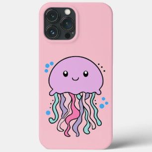 Funda Para iPhone 13 Pro Max Feliz sonriente medusa de bebé con burbujas.