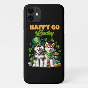 Funda Para iPhone 11 Feliz y Afortunado Husky Lindo Día de San Patricio