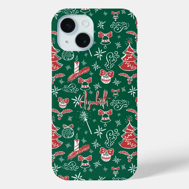 Funda De Case-Mate Para iPhone Festive Hand Drawn Doodles Custom Name  (Reverso )