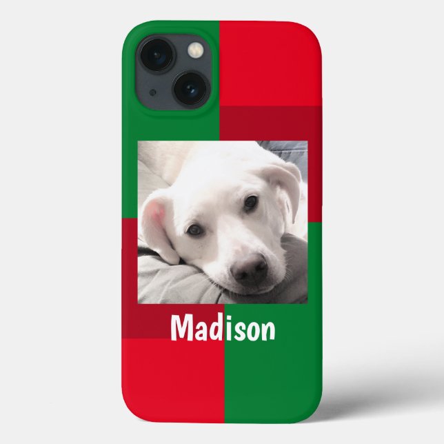 Funda De Case-Mate Para iPhone Festividad fotográfica de perro blanco rojo y verd (Reverso)