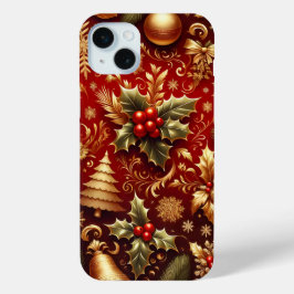 FUNDA PARA iPhone 15 MINI FESTIVO ÁRBOLES DE NAVIDAD ROJA Y ORO SALIA