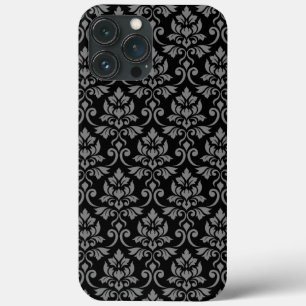 Funda Para iPhone 13 Pro Max Feuille Damask Pattern Gray en negro