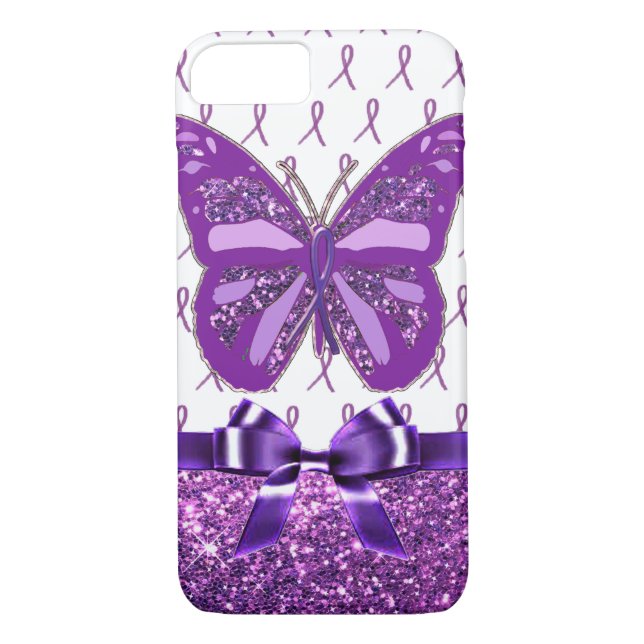 Funda De Case-Mate Para iPhone Fibromialgia Conciencia Púrpura Cinta Mariposa (Reverso)