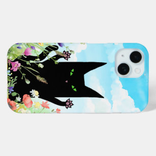 Funda Para iPhone 15 Fiebre primaveral del gato negro: gatito y flores