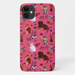 Funda Para iPhone 11 Fiesta de jardín floral de perros de gato Mascota 