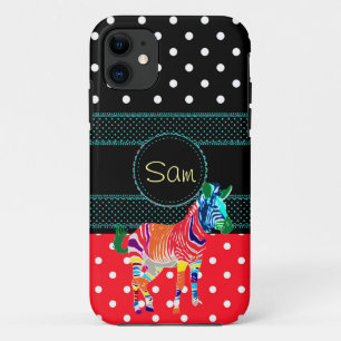 Funda Para iPhone 11 Fiesta de Patrón Monogramado de Animales de Cebra