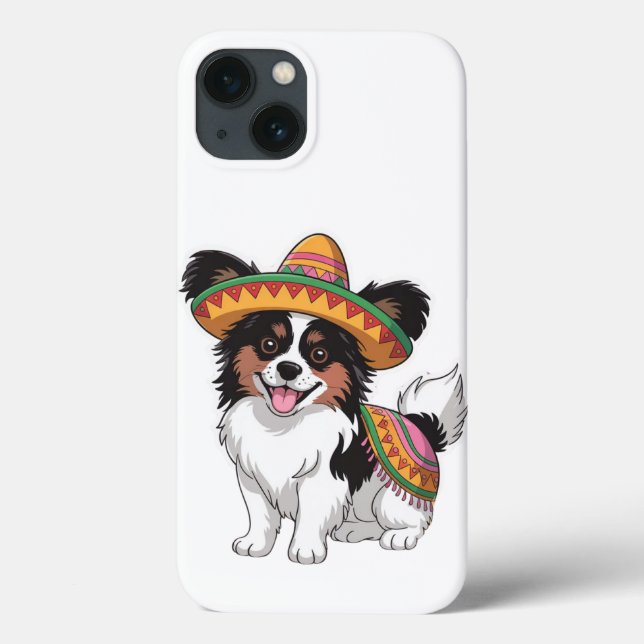 Funda De Case-Mate Para iPhone Fiesta Papillon Dog con Sombrero y Sarape (Reverso)
