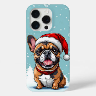 Funda Para iPhone 15 Pro Fiesta Perro Pug Navideño Amante de Perros