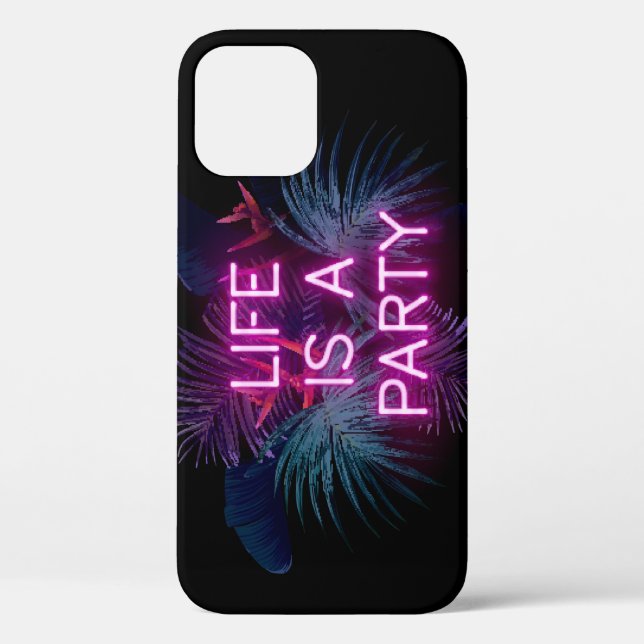Funda De Case-Mate Para iPhone Fiesta tropical, hojas de palma de neón. (Reverso )