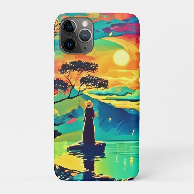 Funda De Case-Mate Para iPhone Figura solitaria al atardecer (Reverso)