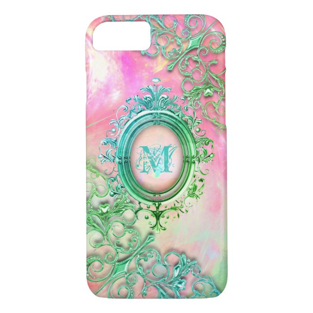 Funda De Case-Mate Para iPhone Filigree opal victoriana apariencia gemstone verde (Reverso)