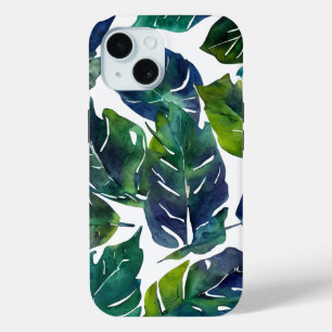 Funda Para iPhone 15 Filología verde y azul filodendrón Botánico