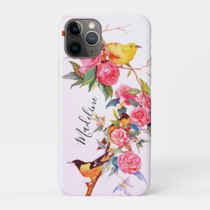 Funda Para iPhone 11 Pro Finchas de oro y acuarela floral de camellia