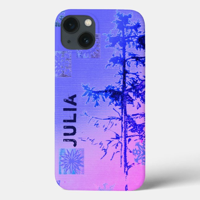 Funda De Case-Mate Para iPhone Fir Tree & Snowflakes & Your Name (Reverso)