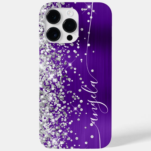 Funda De Case-Mate Para iPhone Firma de brillo Purpurinoso índigo púrpura y plate (Reverso)