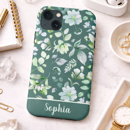 Funda Para iPhone 13 Firma Floral Country Verde Salvia