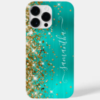 Firma Glam Moderna Femenina Turquesa Brillo Dorado