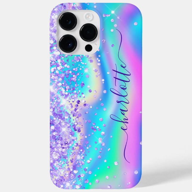 Funda De Case-Mate Para iPhone Firma Glam Rosa Iridescente Purpurina (Reverso)