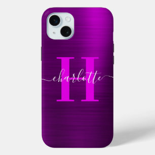 Funda Para iPhone 15 Mini Firma Monograma Magenta Metálico Púrpura