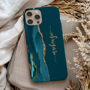Funda Para iPhone 13 Pro Firma Personalizada Aguamarina Dorado Ágata