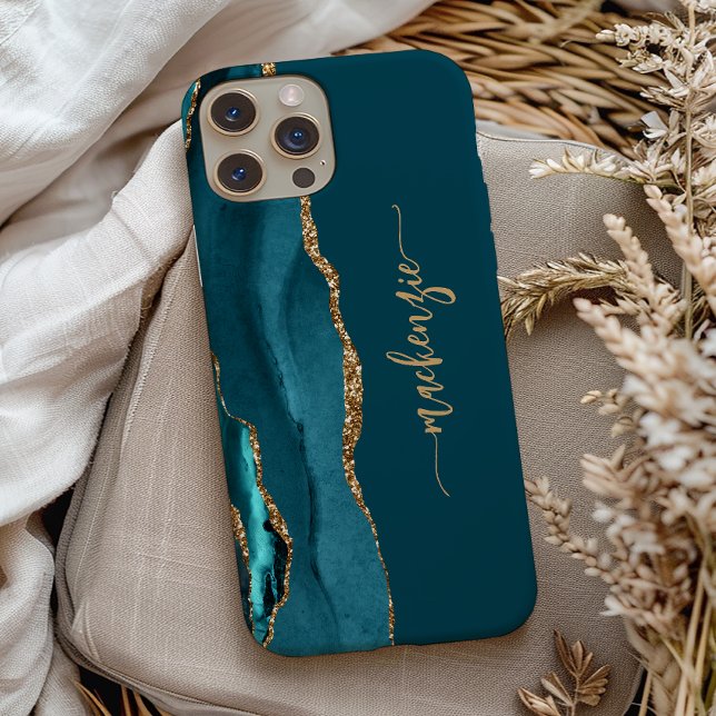 Funda De Case-Mate Para iPhone Firma Personalizada Aguamarina Dorado Ágata (Subido por el creador)