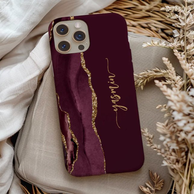 Funda De Case-Mate Para iPhone Firma Personalizada Burdeos Ágata Dorada (Subido por el creador)