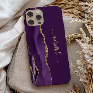 Funda Para iPhone 13 Pro Firma Personalizada Púrpura Agata Dorada