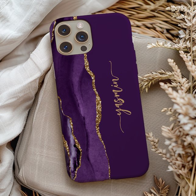 Funda De Case-Mate Para iPhone Firma Personalizada Púrpura Agata Dorada (Subido por el creador)