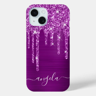 Funda Para iPhone 15 Firme Glamour de Niña con Drips de Purpurina