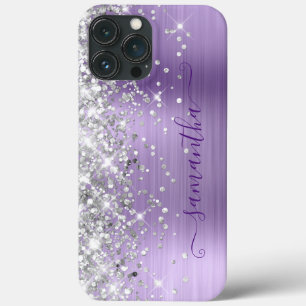 Funda Para iPhone 13 Pro Max Firme Glitter Luz Purpura Hoja Femenina