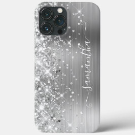 Funda Para iPhone 13 Pro Max Firme moderno femenino de plata brillante con purp