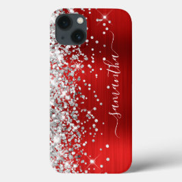 Funda Para iPhone 13 Firme moderno femenino de purpurina plateada