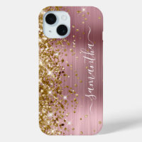 Firme moderno y femenino con brillo dorado y rosa