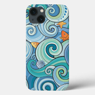 Funda Para iPhone 13 Fish Among The Waves Pattern