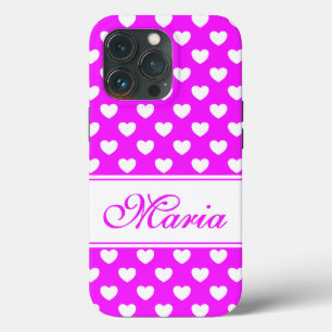 Funda Para iPhone 13 Pro Flamboyante Patrón De Corazón Blanco Rosa Y Tu N