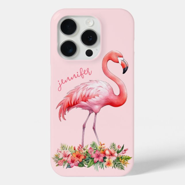 Funda De Case-Mate Para iPhone Flamenco Rosa con Flores Tropicales (Reverso )