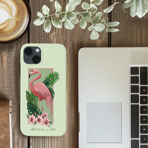 Funda Para iPhone 13 Flamenco Rosa Tropical Hojas de Palma Verde Lirios