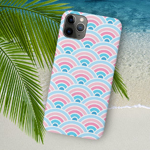 Funda Para iPhone 11 Pro Max Flamenco Rubor Rosa Azul Patrón de Ondas Concéntri
