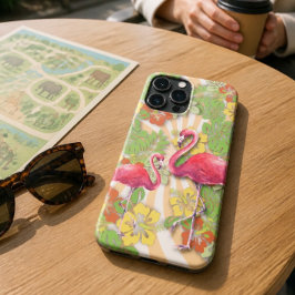 Funda Para iPhone 13 Pro Max Flamenco y floral abstracto colorido