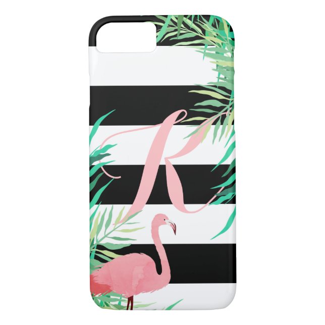 Funda De Case-Mate Para iPhone Flamenco y rayas negras rosados cones monograma (Reverso)