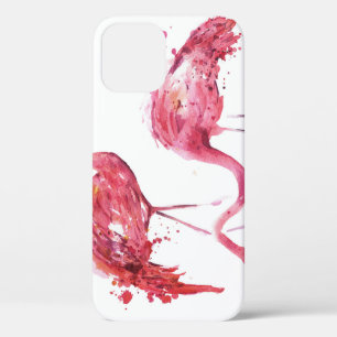 Funda Para iPhone 12 Flamencos acuarelas, Diseño Elegante.
