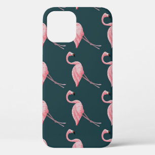 Funda Para iPhone 12 Flamencos en azul, vintage sin costuras.