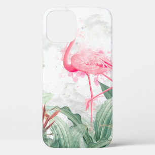 Funda Para iPhone 12 flamencos en plantas tropicales sobre un fondo tex