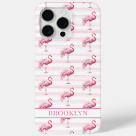 Funda Para iPhone 15 Pro Max Flamencos en Rayas de Acuarela Monogramados