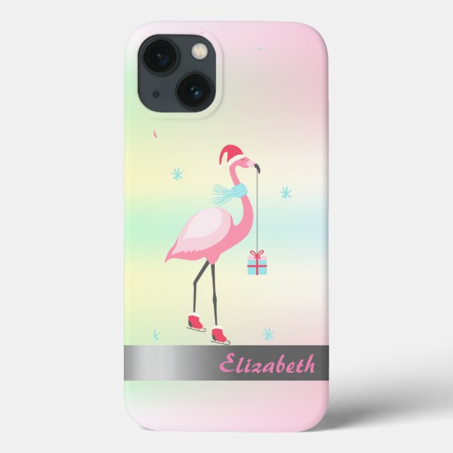 Funda De Case-Mate Para iPhone  Flamencos Gorro de Santa Holográfico Irisado  (Reverso)